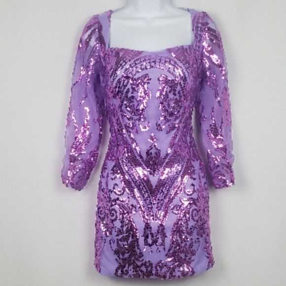 Purple Sequined Party Dress - Picture 2 of 10